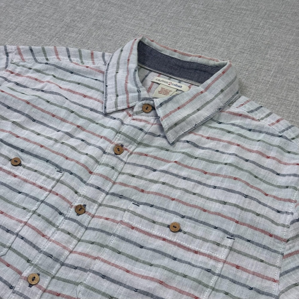 Carbon 2 Cobalt Button-Up Shirt Mens S Multicolor Striped Short Sleeve Relaxed